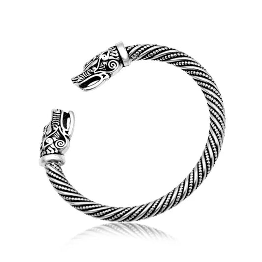 Twist Design Viking Double Headed Wolf Bracelet